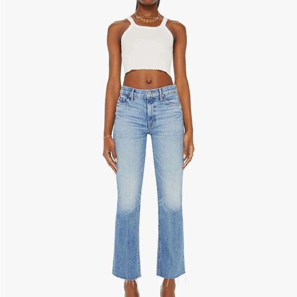 NWT MOTHER THE OUTSIDER FLOOD FRAY DENIM JEANS- ARE WE THERE YET LIGHT BLUE 28